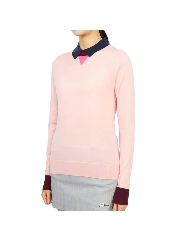 Women s Layered Merino Wool Polo Sweater Long Sleeve T Shirt Pink - G/FORE - BALAAN 3