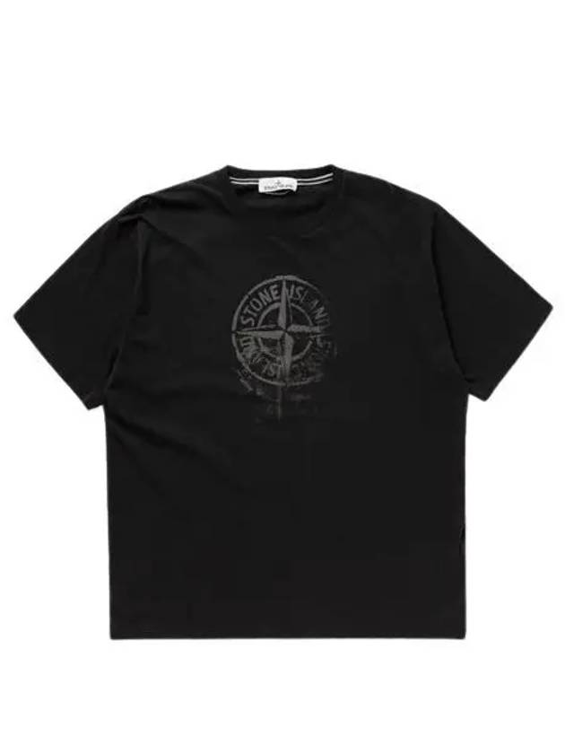 Men's Logo Print Crew Neck Short Sleeve T-Shirt Black - STONE ISLAND - BALAAN 2