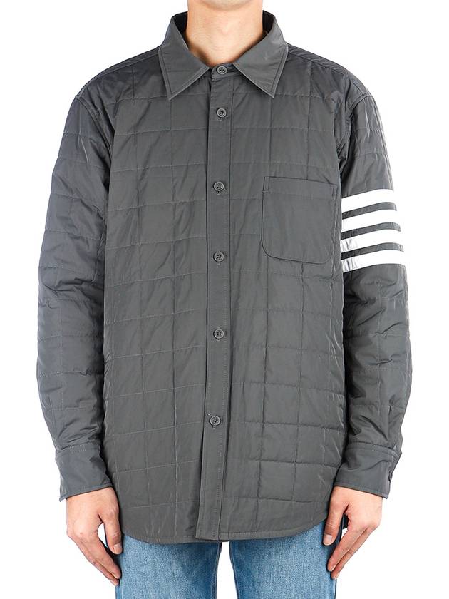 4 Bar Poly Twill Down Shirt Jacket Grey - THOM BROWNE - BALAAN 2