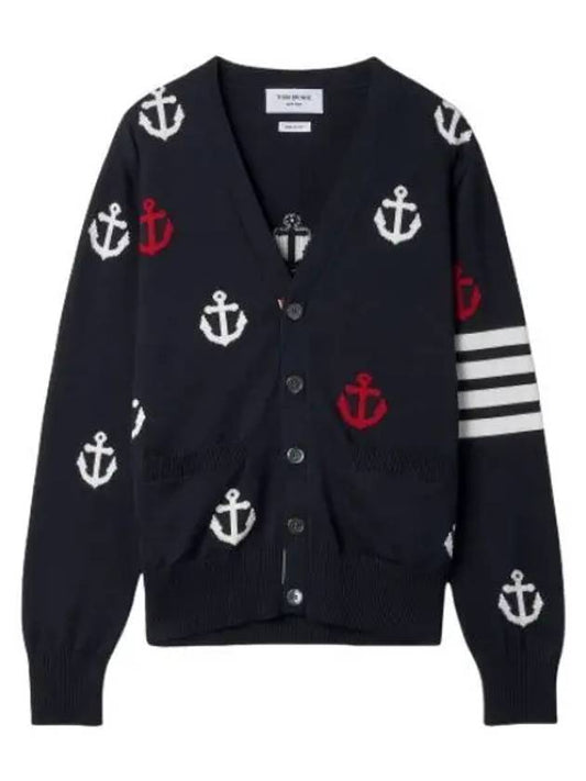 4 bar anchor cardigan navy - THOM BROWNE - BALAAN 1