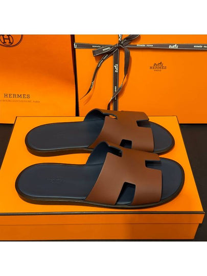 Men's Izmir Sandals Calfskin Brown Marine Blue Twotone - HERMES - BALAAN 2