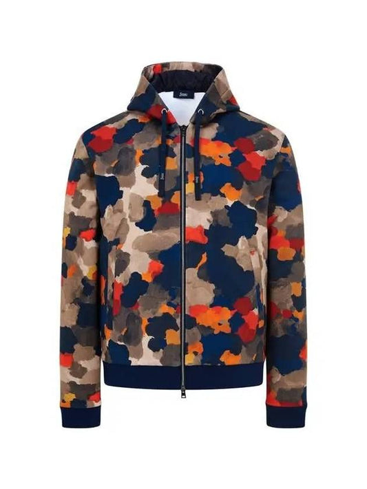 Men s color combination painting print hooded jacket navy 270478 - HERNO - BALAAN 1