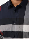 Men's Checked Stretch Cotton Poplin Long Sleeve Shirt Navy - BURBERRY - BALAAN 6