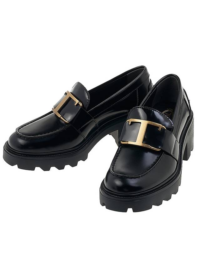 T Logo Leather Loafer Heels Black - TOD'S - BALAAN 2