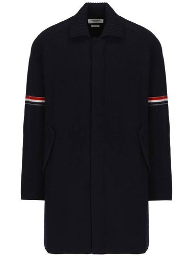 Arm Banding Striped Car Voile Wool Single Coat Navy - THOM BROWNE - BALAAN 1