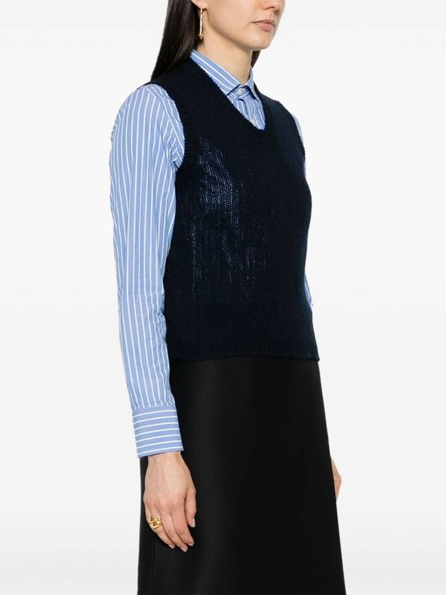 V neck knit vest navy - PRADA - BALAAN 4