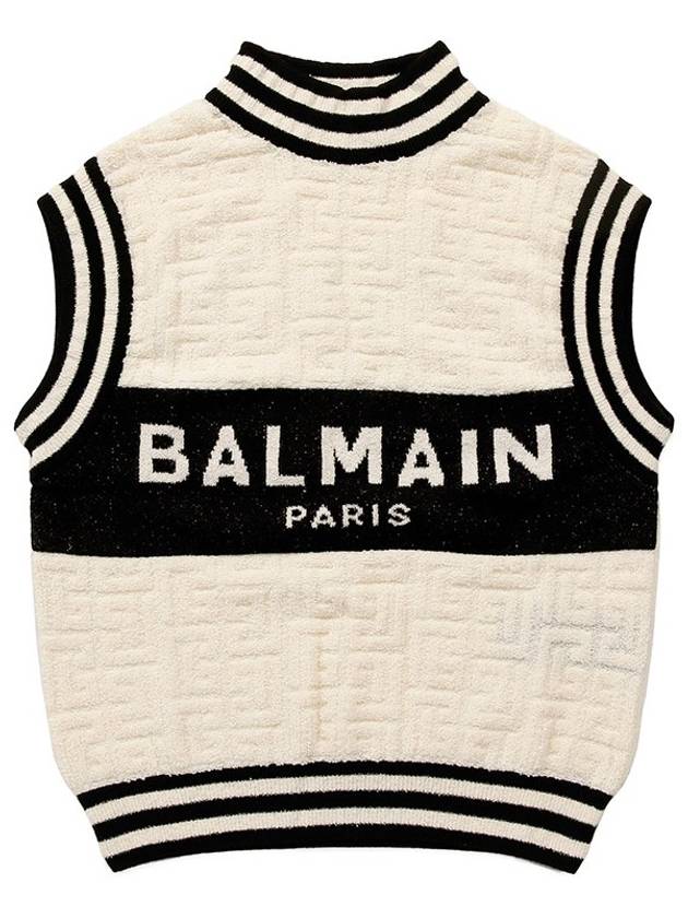 Monogram High-Neck Intarsia Knit Vest White - BALMAIN - BALAAN 2