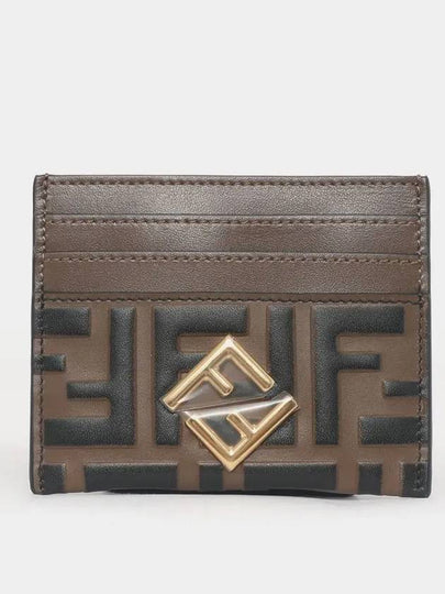 Logo Diamond Leather Card Wallet Brown - FENDI - BALAAN 2