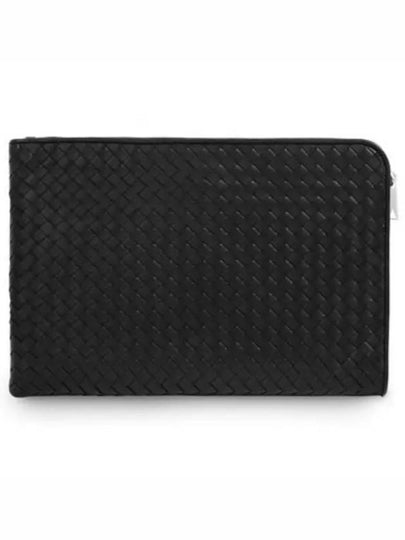 Intrecciato Weaving Zipper Clutch Bag Black - BOTTEGA VENETA - BALAAN 2