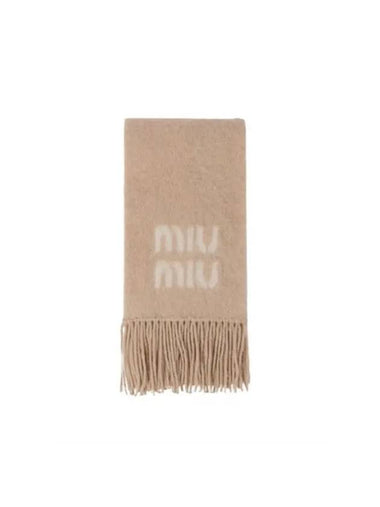 Logo Mohair Fringe Muffler Brown - MIU MIU - BALAAN 1