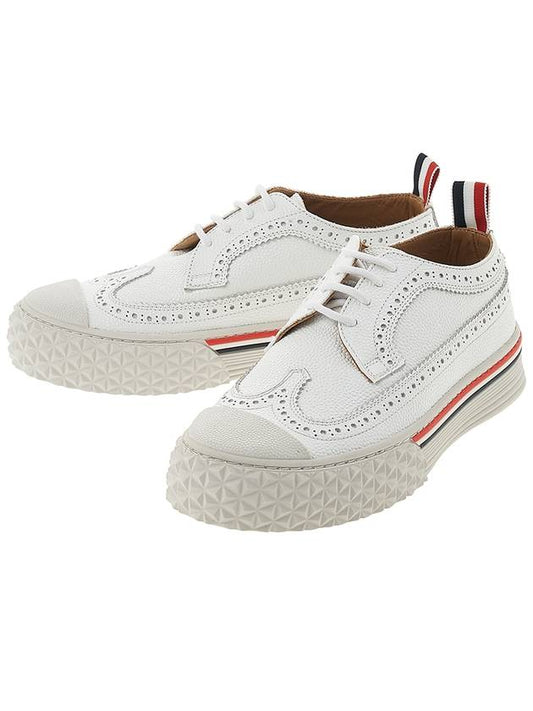 Three Stripes Leather Low Top Sneakers White - THOM BROWNE - BALAAN.