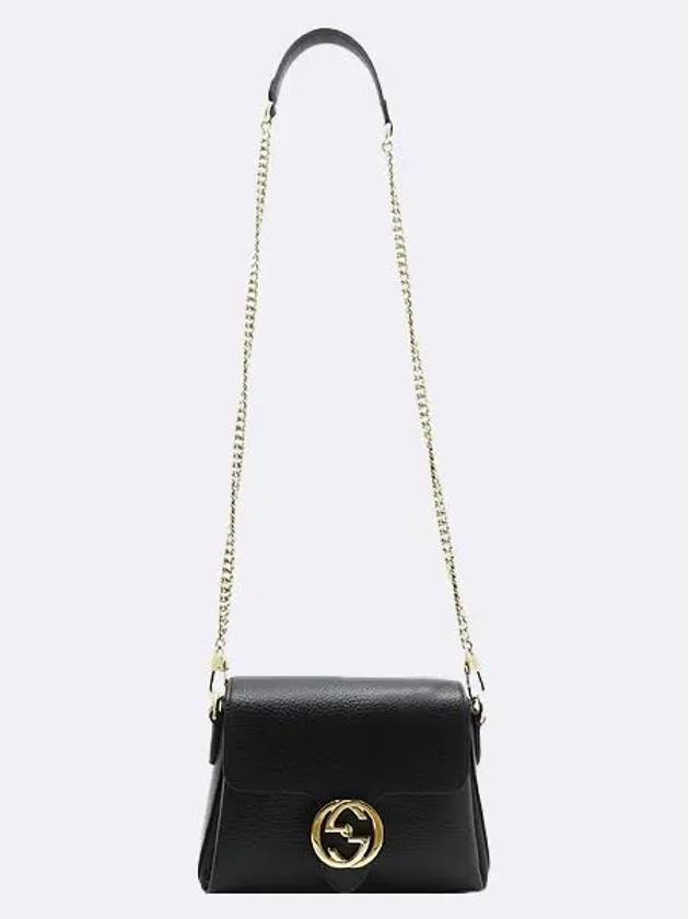 607720 Black leather gold plated interlocking small chain cross bag - GUCCI - BALAAN 4