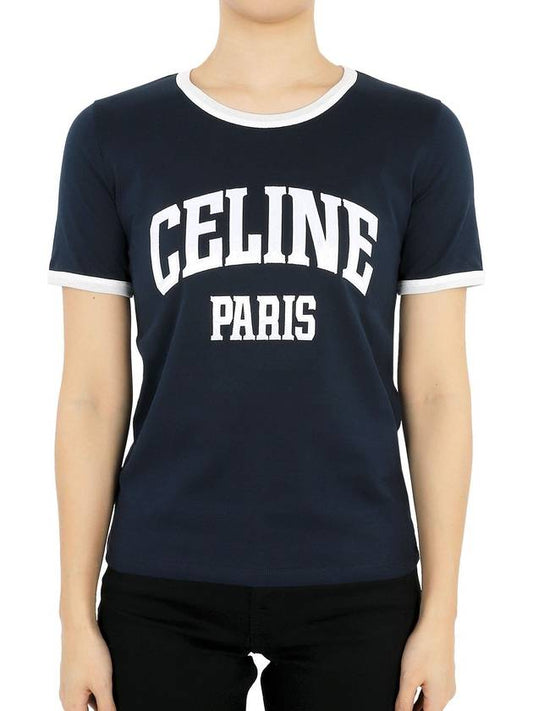 Paris 70s Round Neck Short Sleeve T-shirt Blue - CELINE - BALAAN 2