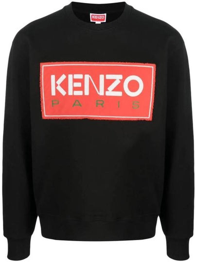 Paris Logo Patch Print Round Neck Cotton Sweatshirt Black - KENZO - BALAAN 2