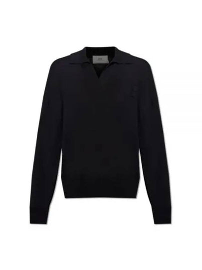 De Coeur Wool Polo Knit Top Black - AMI - BALAAN 2