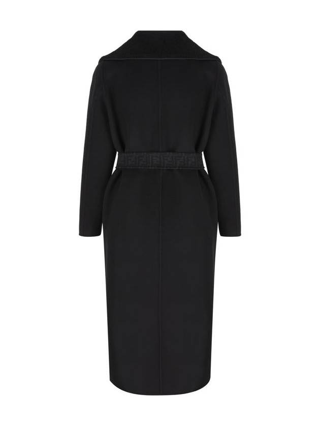 Shawl Collar Belt Coat Black - FENDI - BALAAN 3