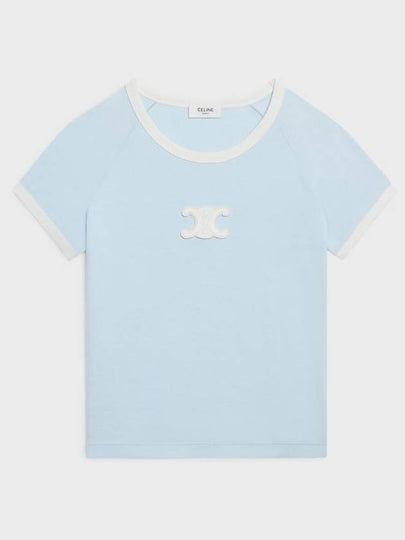 Triomphe Cotton Jersey Short Sleeve T-Shirt Pastel Blue - CELINE - BALAAN 2