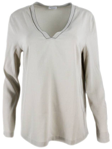 V-neck long sleeve t-shirt gray - BRUNELLO CUCINELLI - BALAAN 1