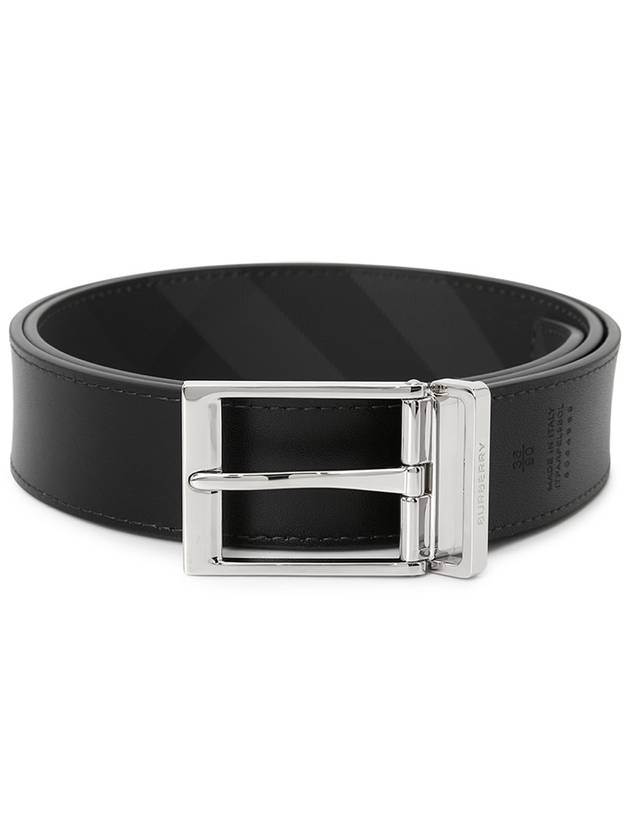 Reversible Checked Leather Belt Charcoal Silver - BURBERRY - BALAAN 3