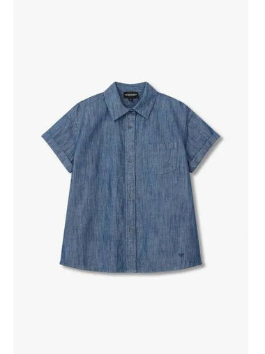 Women s Roll Up Short Sleeve Denim Shirt Indigo - EMPORIO ARMANI - BALAAN 1