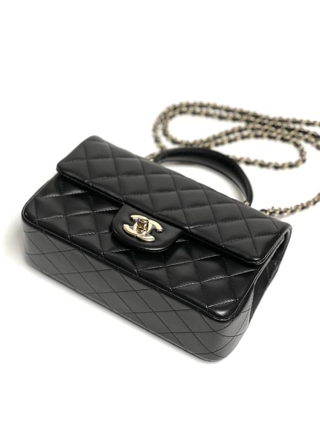 Gold Hardware Top Handle Mini Lambskin Flap Cross Bag Black - CHANEL - BALAAN 5