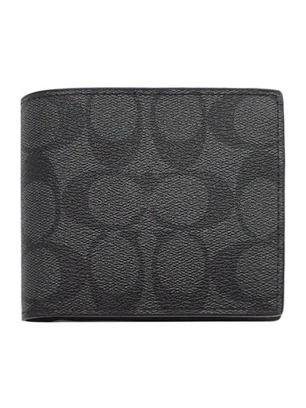 Signature Canvas Charcoal Gray Half Wallet CR905 CQ BK - COACH - BALAAN 1