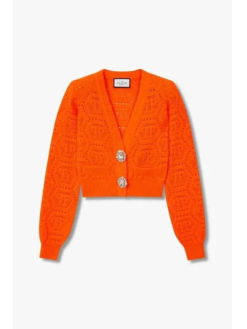 Women s Hexagon Monogram Crochet Cardigan Vivid Orange - PHILIPP PLEIN - BALAAN 1