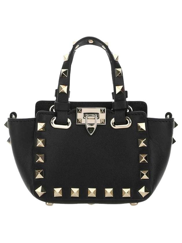 Rockstud Leather Micro Tote Bag Black - VALENTINO - BALAAN 1