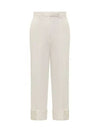 High Waist Cotton Canvas Straight Pants White - THOM BROWNE - BALAAN 2