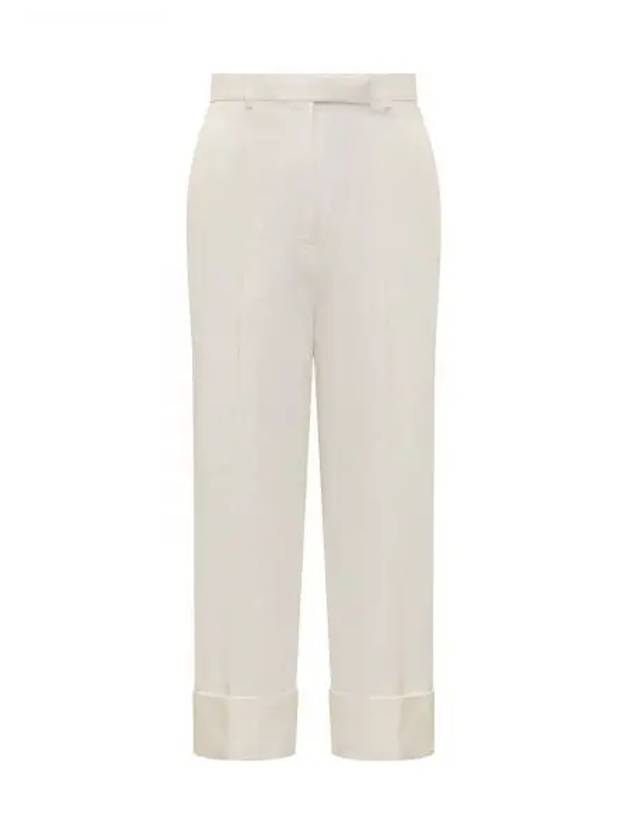 High Waist Cotton Canvas Straight Pants White - THOM BROWNE - BALAAN 2