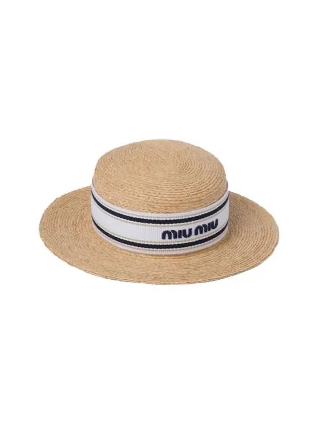 Woven Fabric Hat Tan White - MIU MIU - BALAAN 3