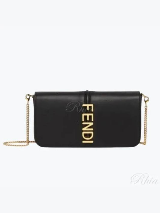 Graphy Chain Leather Long Wallet Black - FENDI - BALAAN 2