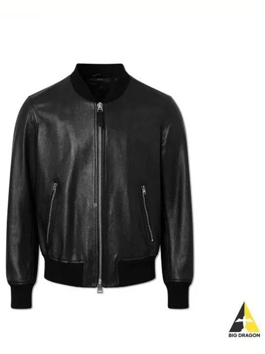 Grained Leather Two Way Zip Up Bomber Jacket Black - TOM FORD - BALAAN 2