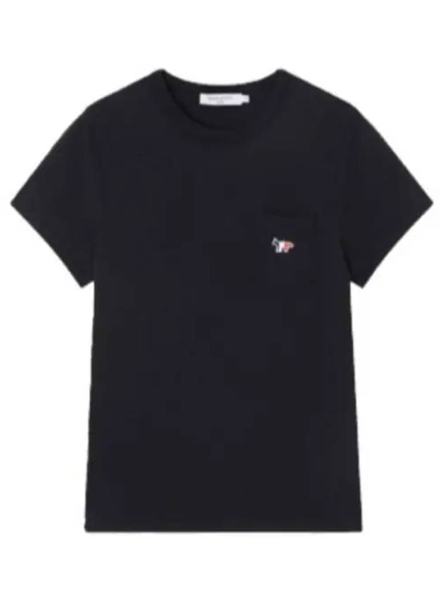 Tricolor Fox Patch Classic Pocket Short Sleeve T-Shirt Black - MAISON KITSUNE - BALAAN 2