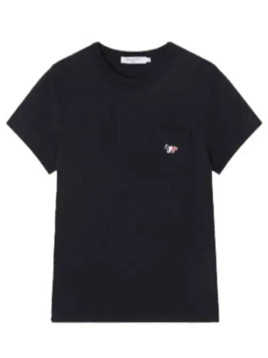 Tricolor Fox Patch Classic Pocket Short Sleeve T-Shirt Black - MAISON KITSUNE - BALAAN 2