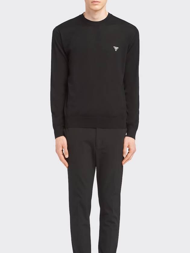 Superfine Crew neck Wool Knitted Sweater Black - PRADA - BALAAN 4