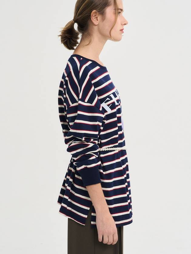 Flower Stripe T Shirt Navy - SORRY TOO MUCH LOVE - BALAAN 3