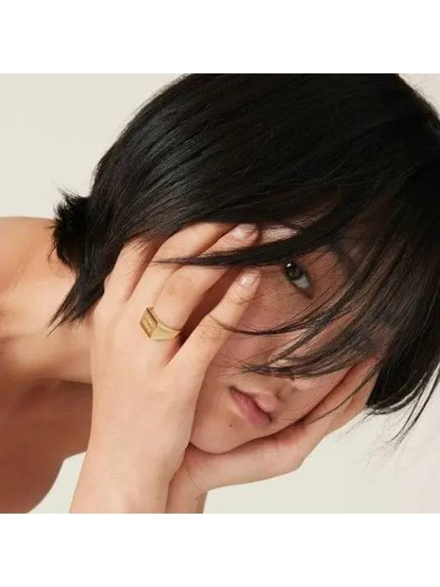 Engraved Logo Signet Metal Ring Gold - MIU MIU - BALAAN 3