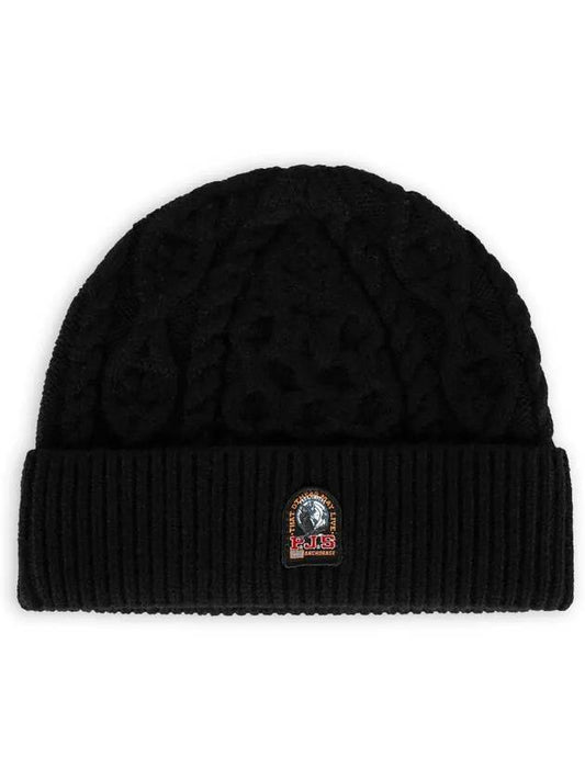 Aran Cable Wool Knit Beanie Black - PARAJUMPERS - BALAAN 1