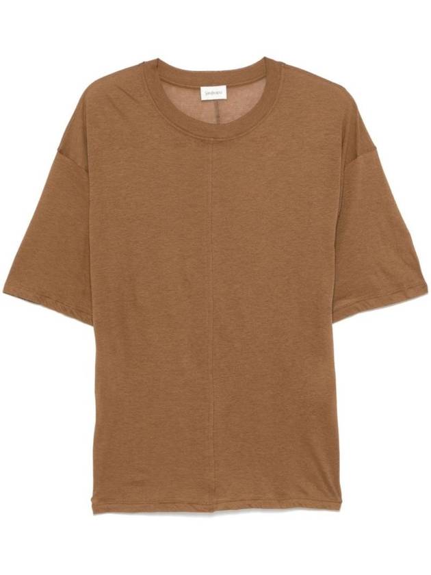 Crew Neck Cotton Short Sleeve T-Shirt Brown - SAINT LAURENT - BALAAN 1