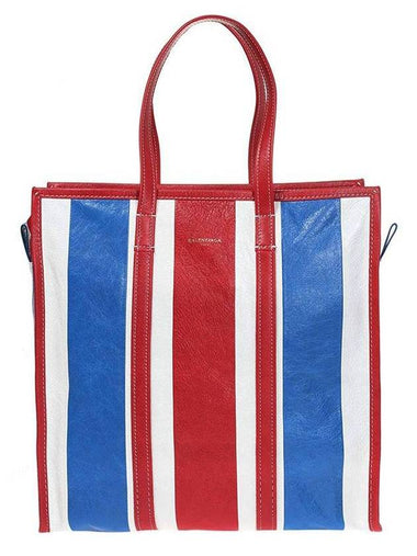 Bazar Striped Medium Tote Bag Blue Red - BALENCIAGA - BALAAN 1