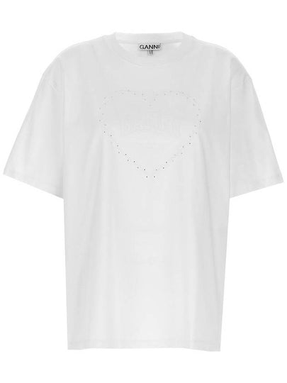 Heavy Cotton Drop Shoulder Heart Short Sleeve T-Shirt White - GANNI - BALAAN 2