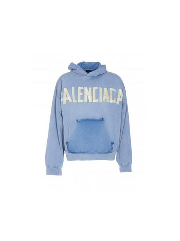 Tape Type Ripped Pocket Large Fit  Hoodie Faded Blue - BALENCIAGA - BALAAN 1