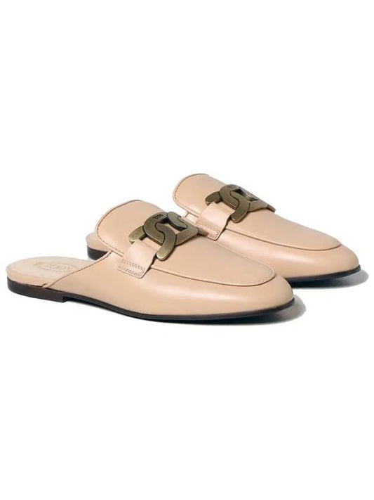 Chain Logo Leather Flat Bloafer Beige - TOD'S - BALAAN 2