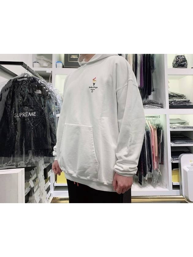 Embroidered Flame Logo Hoodie White - BALENCIAGA - BALAAN 5