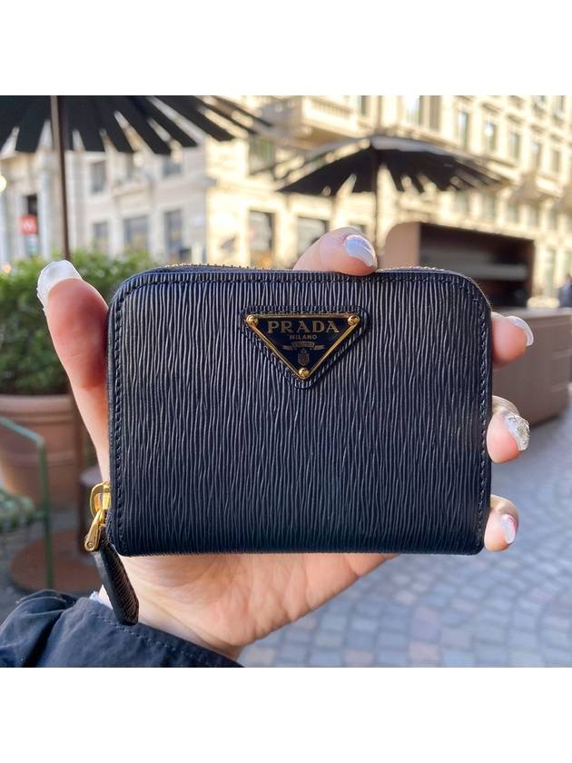 Vitello Triangle Logo Zip Around Coin Purse Black - PRADA - BALAAN 3