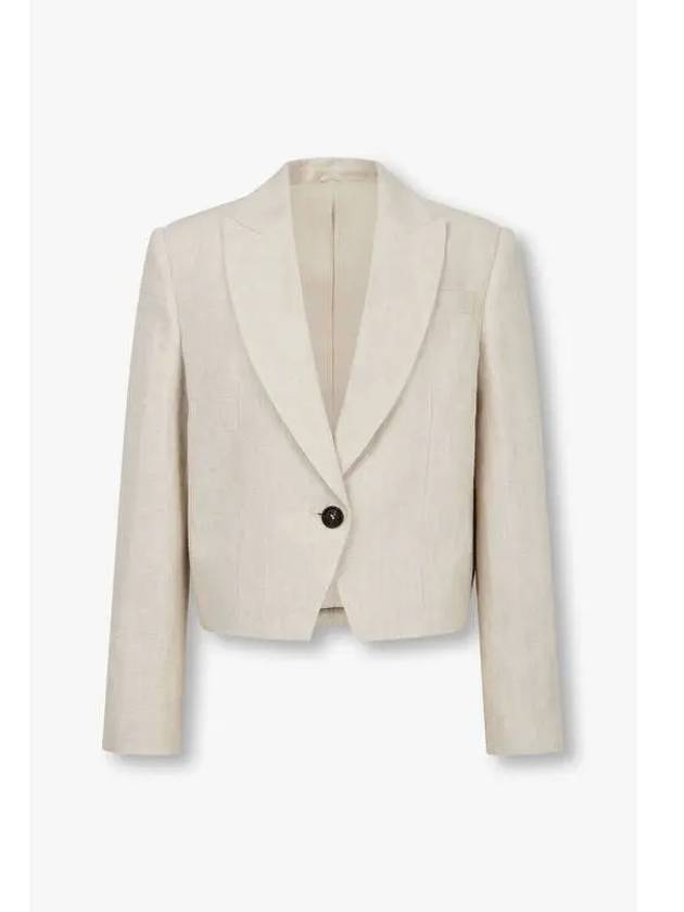 Women s Herringbone Linen Crop Jacket Oatmeal - BRUNELLO CUCINELLI - BALAAN 1