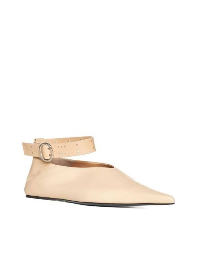 Ankle Strap Leather Ballerina Flats Beige - JIL SANDER - BALAAN 5