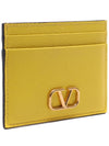 V Logo Signature Grainy Calfskin Card Wallet Yellow - VALENTINO - BALAAN 4