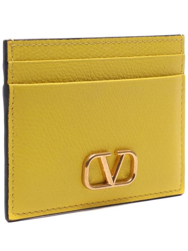 V Logo Signature Grainy Calfskin Card Wallet Yellow - VALENTINO - BALAAN 4